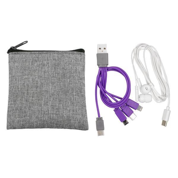 Recycled Pouch, Type C Earbuds & Charging Cable Kit