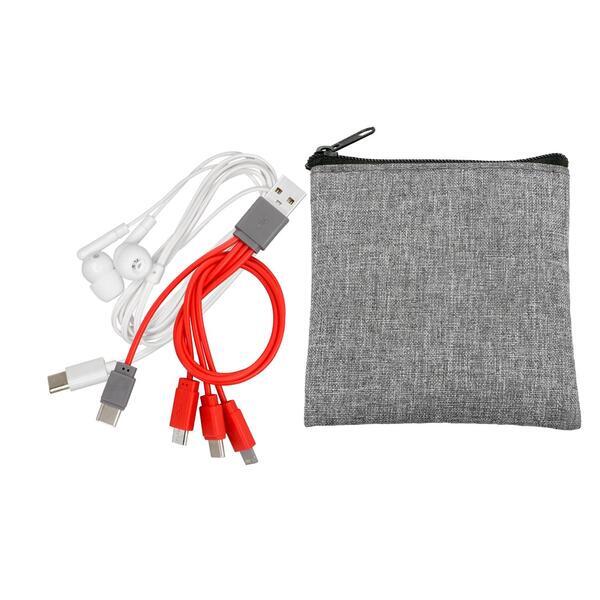 Recycled Pouch, Type C Earbuds & Charging Cable Kit