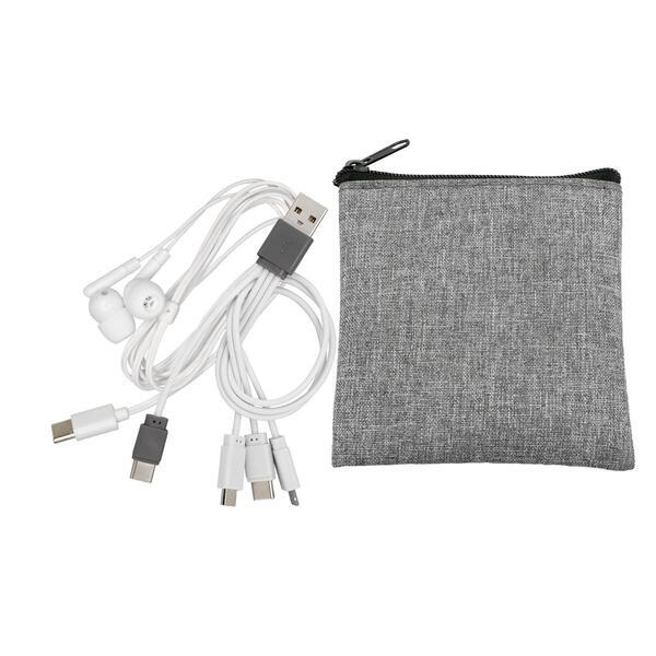 Recycled Pouch, Type C Earbuds & Charging Cable Kit