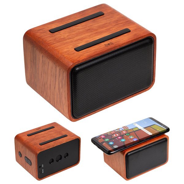 Mahogany FSC® Wireless Speaker w/ Wireless Charger