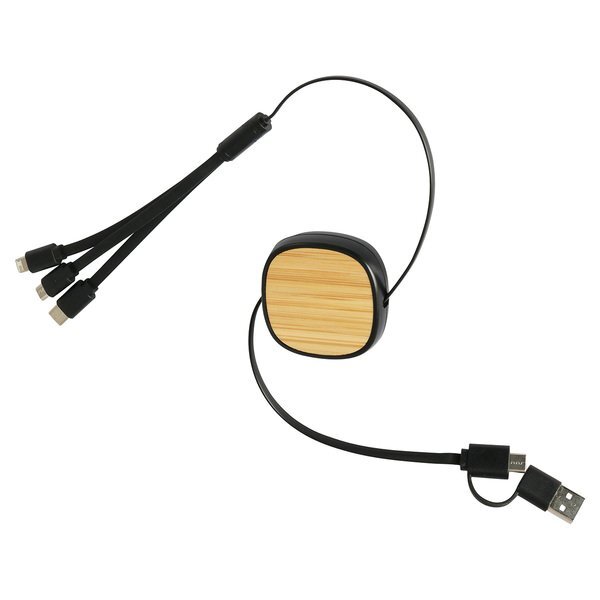 Bamboo Retractable 3-in-1 Charging Cable w/ Dual Inputs