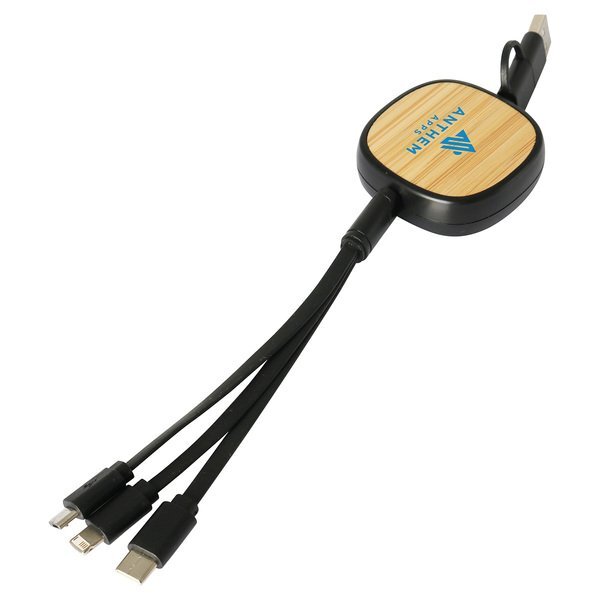 Bamboo Retractable 3-in-1 Charging Cable w/ Dual Inputs