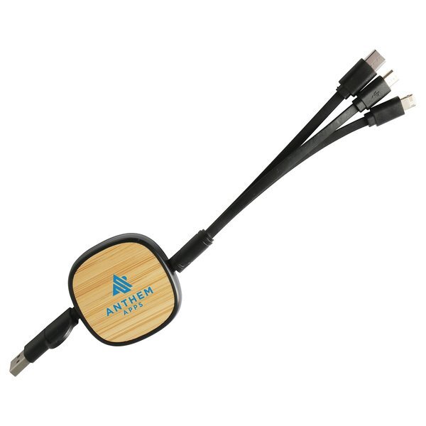 Bamboo Retractable 3-in-1 Charging Cable w/ Dual Inputs