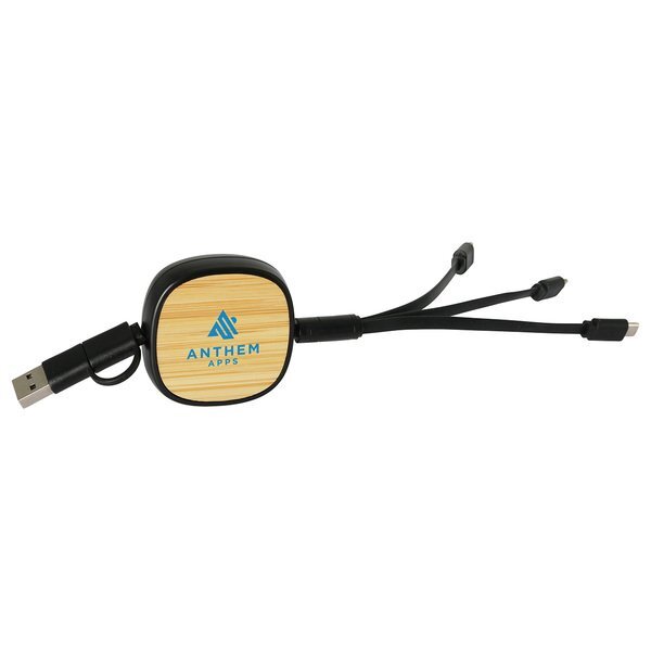 Bamboo Retractable 3-in-1 Charging Cable w/ Dual Inputs