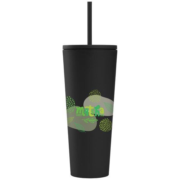 Spire Soft Touch Double Wall Recycled Plastic Tumbler w/ Straw, Full Color, 24oz.