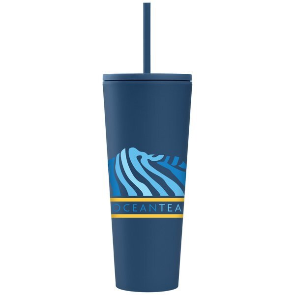 Spire Soft Touch Double Wall Recycled Plastic Tumbler w/ Straw, Full Color, 24oz.