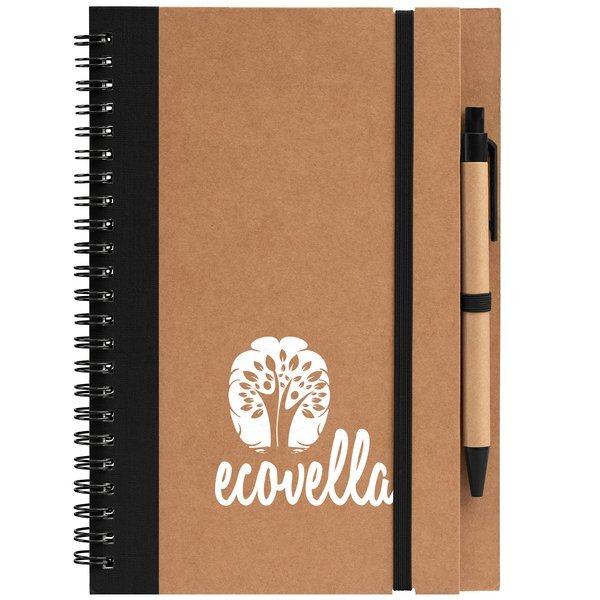Kraft Hard Cover Spiral Notebook with Pen, 5.28" x 8.27"