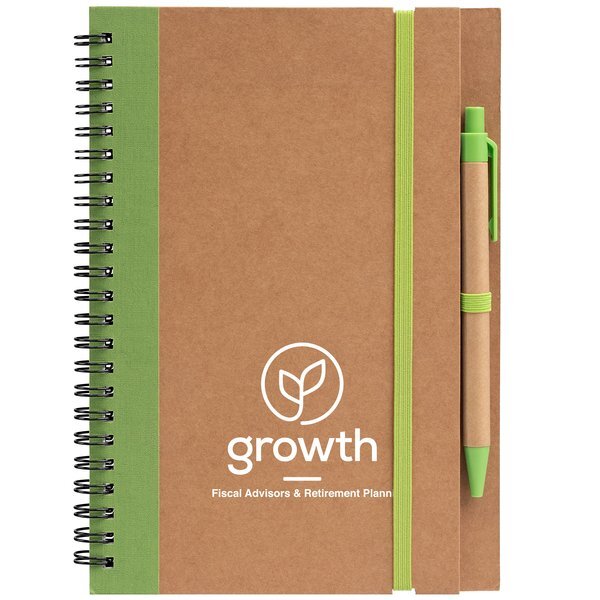 Kraft Hard Cover Spiral Notebook with Pen, 5.28" x 8.27"