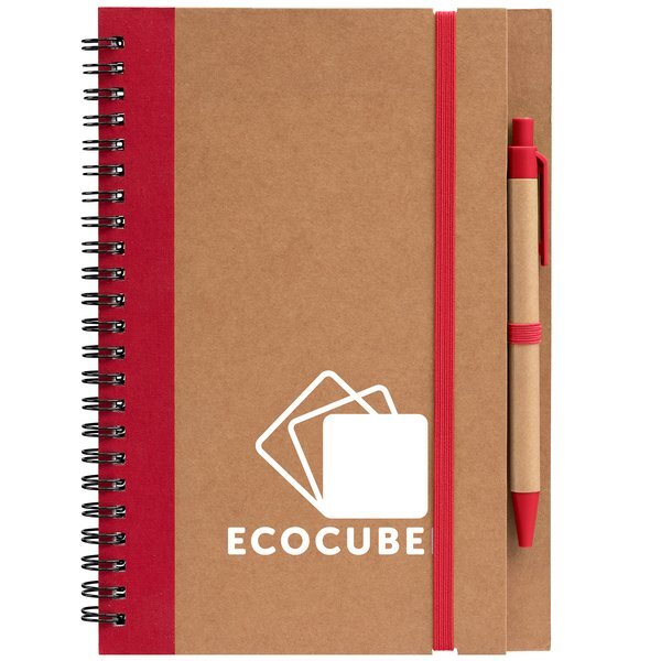 Kraft Hard Cover Spiral Notebook with Pen, 5.28" x 8.27"