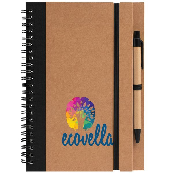 Kraft Hard Cover Spiral Notebook with Pen, Full Color