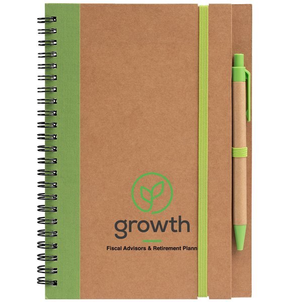 Kraft Hard Cover Spiral Notebook with Pen, Full Color