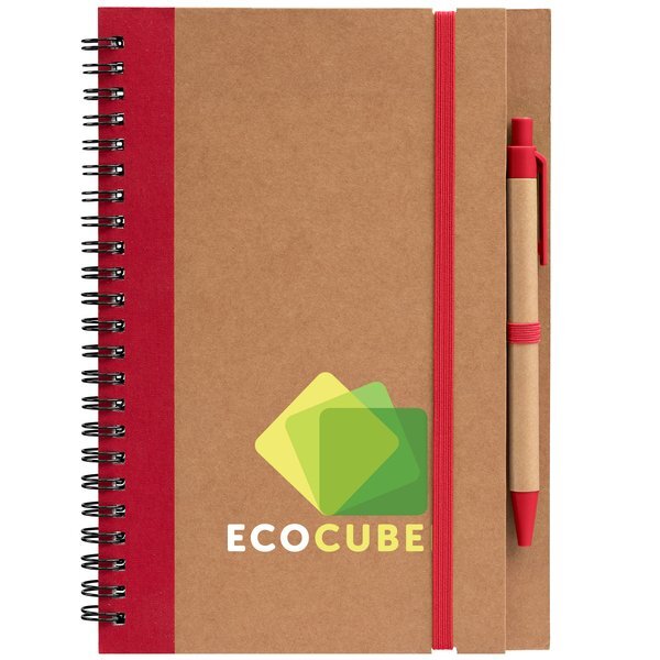 Kraft Hard Cover Spiral Notebook with Pen, Full Color