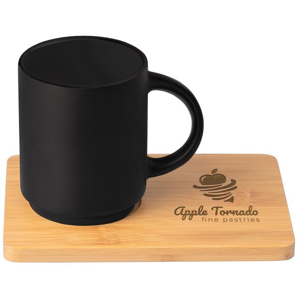 Café Duo Ceramic Mug & Bamboo Board Set, Laser Engraved, 11oz.