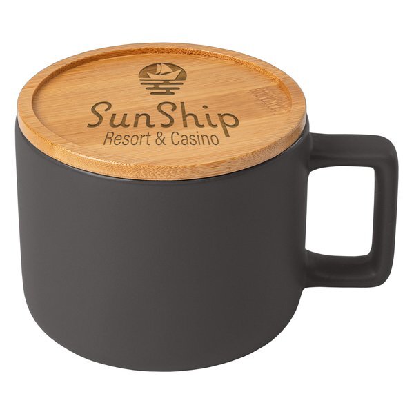 Café Virtuoso Ceramic Mug with Bamboo Lid, Laser Engraved, 12oz.