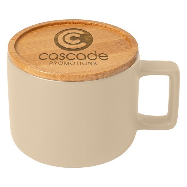 Café Virtuoso Ceramic Mug with Bamboo Lid, Laser Engraved, 12oz.