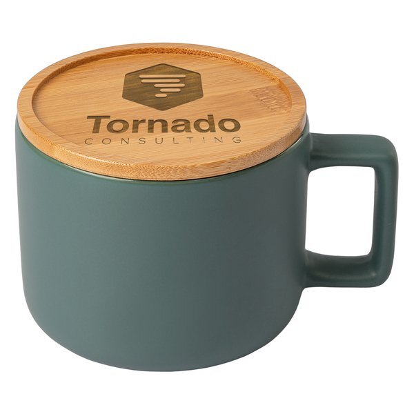 Café Virtuoso Ceramic Mug with Bamboo Lid, Laser Engraved, 12oz.