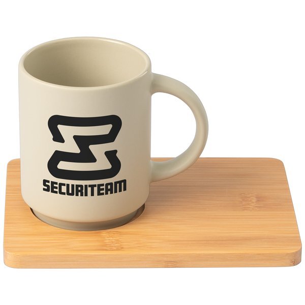 Café Duo Ceramic Mug & Bamboo Board Set, 11oz.