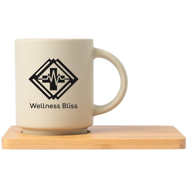 Café Duo Ceramic Mug & Bamboo Board Set, 11oz.