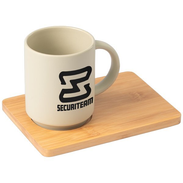 Café Duo Ceramic Mug & Bamboo Board Set, 11oz.