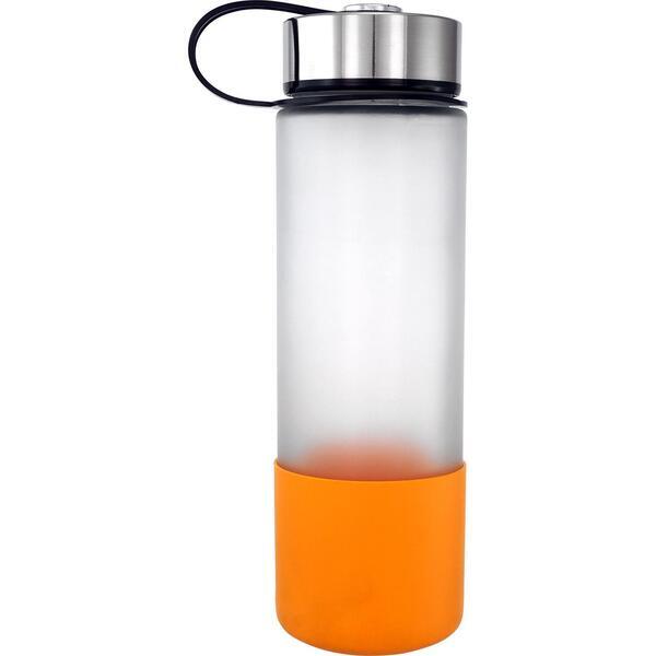 Metal Lanyard Lid Full Color Frosted Glass Grip Bottle, 22oz.