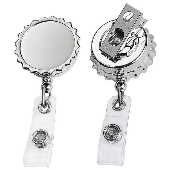 Chrome Bottle Cap Badge Reel
