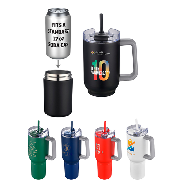Novo Vacuum Insulated Stainless Steel Mug & Screw-On Can Cooler Combo, 20oz.