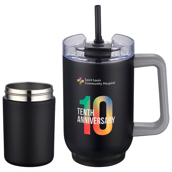 Novo Vacuum Insulated Stainless Steel Mug & Screw-On Can Cooler Combo, 20oz.