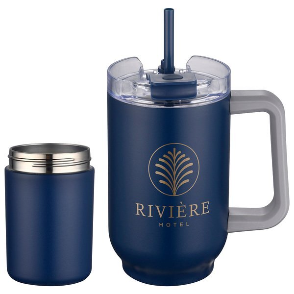 Novo Vacuum Insulated Stainless Steel Mug & Screw-On Can Cooler Combo, 20oz.