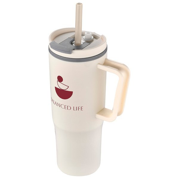 Sofia Double-Wall Polypropylene Mug w/ Straw, 30oz.