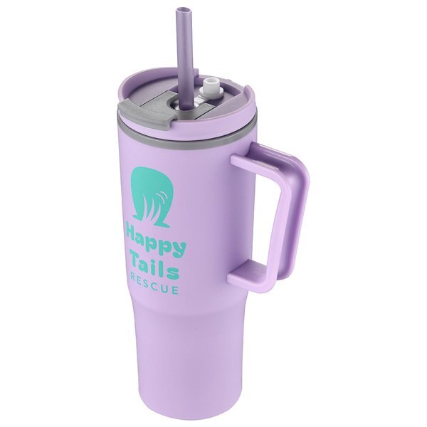 Sofia Double-Wall Polypropylene Mug w/ Straw, 30oz.