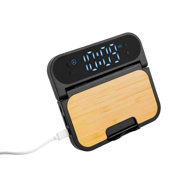 Bamboo 15W Folding Charger w/ Digital Clock