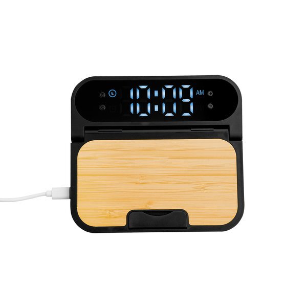 Bamboo 15W Folding Charger w/ Digital Clock