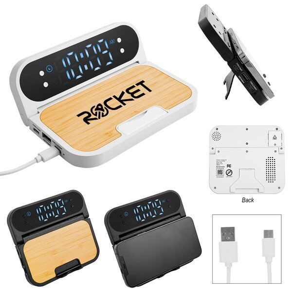 Bamboo 15W Folding Charger w/ Digital Clock