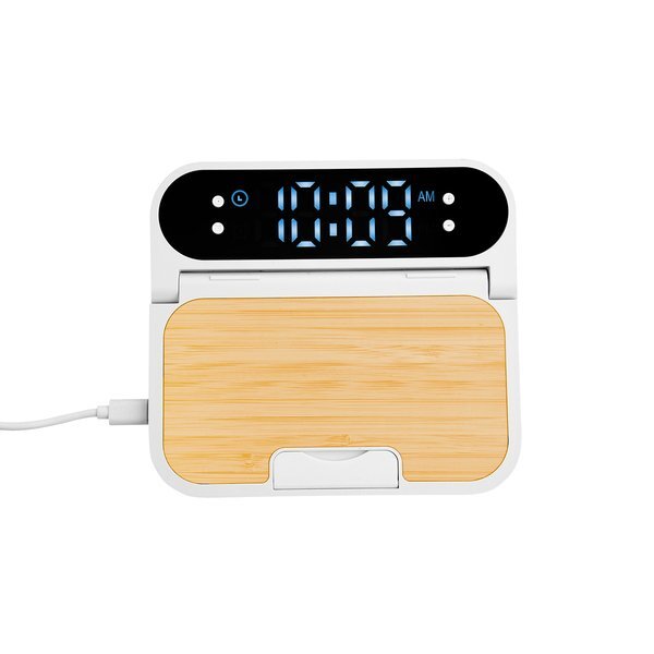 Bamboo 15W Folding Charger w/ Digital Clock