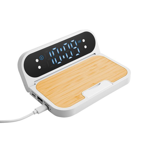Bamboo 15W Folding Charger w/ Digital Clock