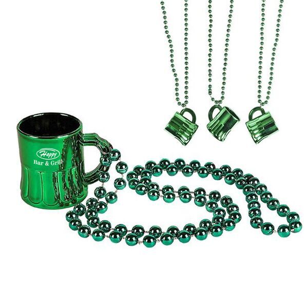 Green Beer Mug Shot Glass with Beaded Necklace, 1oz.