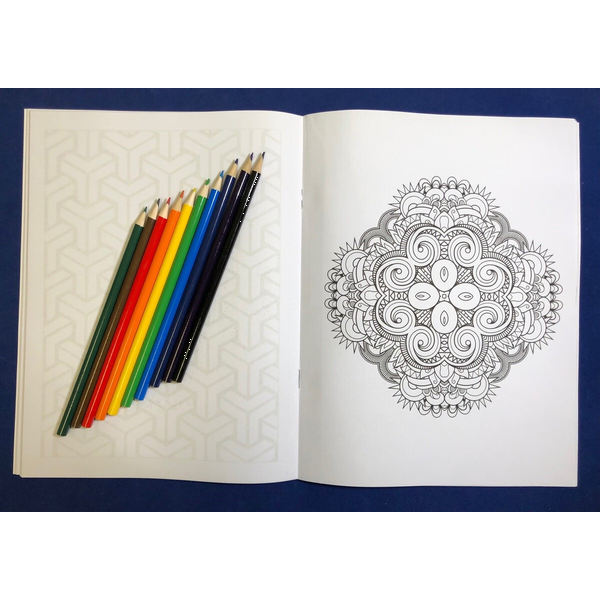 Patterns Stress Relief Adult Coloring Book w/ Colored Pencils Relax Pack Set