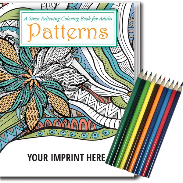 Patterns Stress Relief Adult Coloring Book w/ Colored Pencils Relax Pack Set