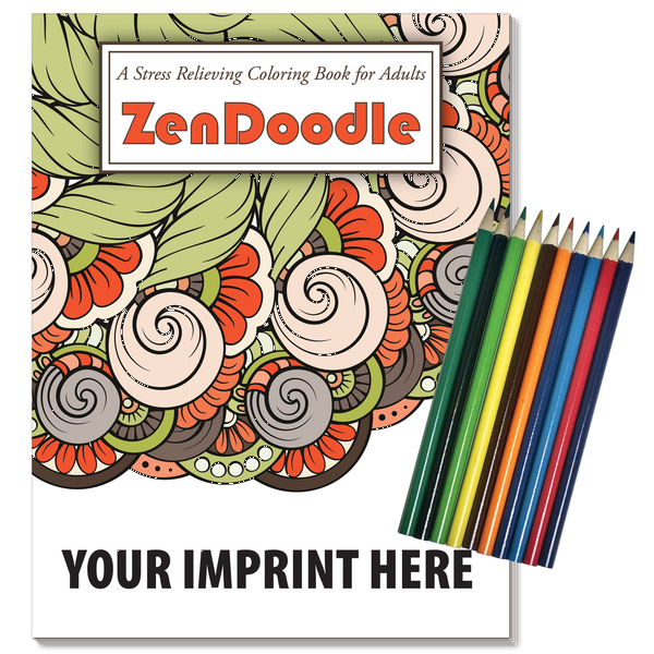 Zen Doodle Stress Relief Adult Coloring Book w/ Colored Pencils Relax Pack Set