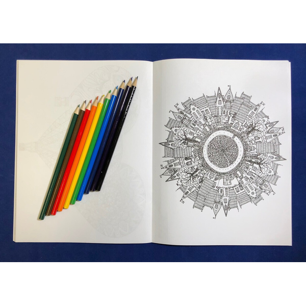 Zen Doodle Stress Relief Adult Coloring Book w/ Colored Pencils Relax Pack Set