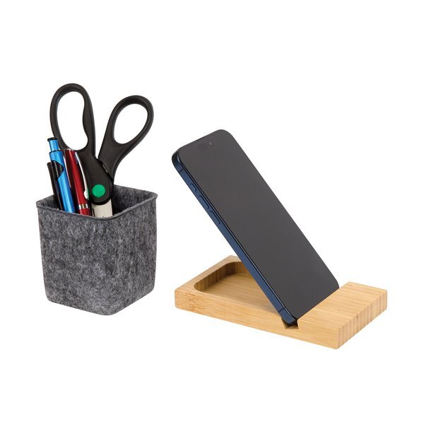 Renton Recycled Felt and Bamboo Pen/Device/Card Organizer