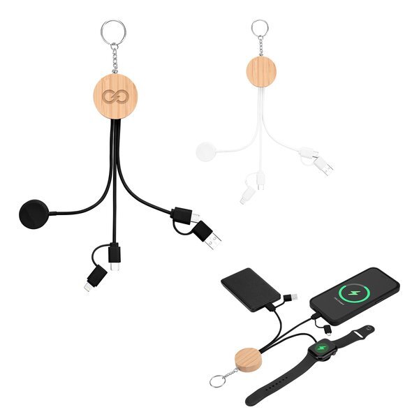 Bamboo Multi-Charging Cables Keyring w/ Watch Dock