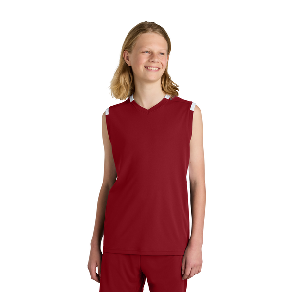 Sport-Tek® Club Recycled Poly Sleeveless Youth V-Neck Tank
