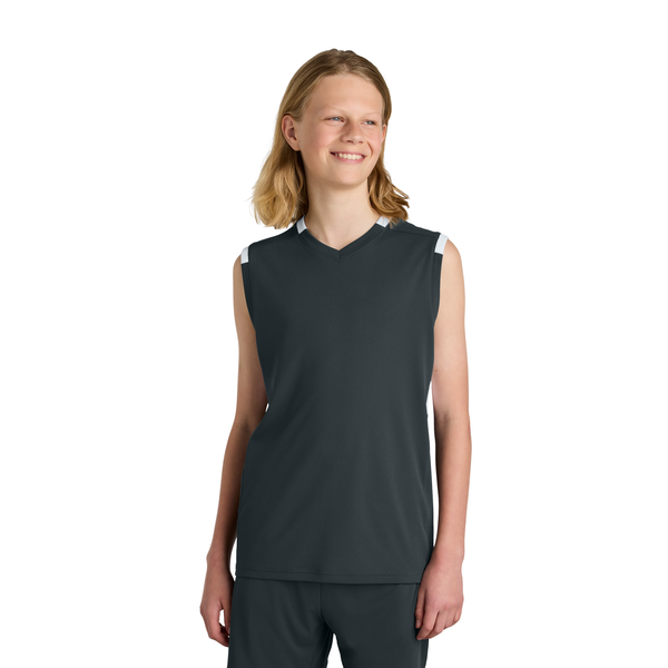 Sport-Tek® Club Recycled Poly Sleeveless Youth V-Neck Tank
