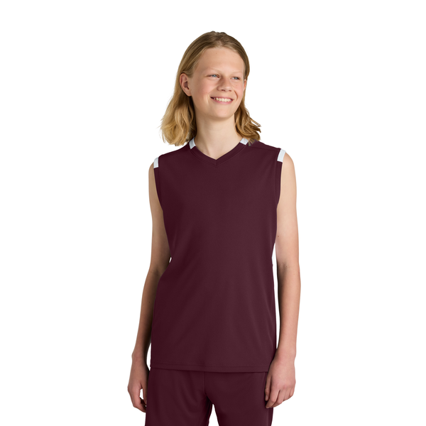 Sport-Tek® Club Recycled Poly Sleeveless Youth V-Neck Tank