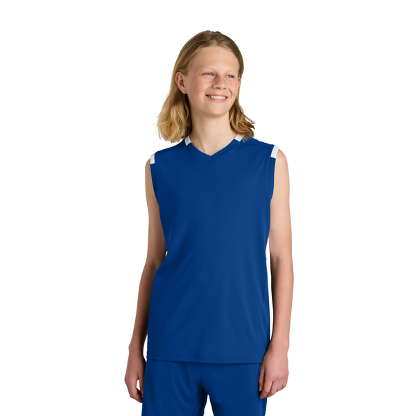 Sport-Tek® Club Recycled Poly Sleeveless Youth V-Neck Tank