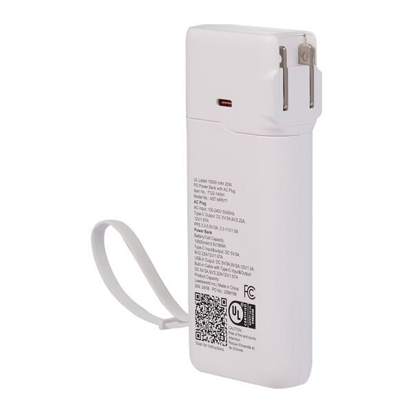 UL Listed 20W PD Power Bank w/ AC Plug, 10000mAh