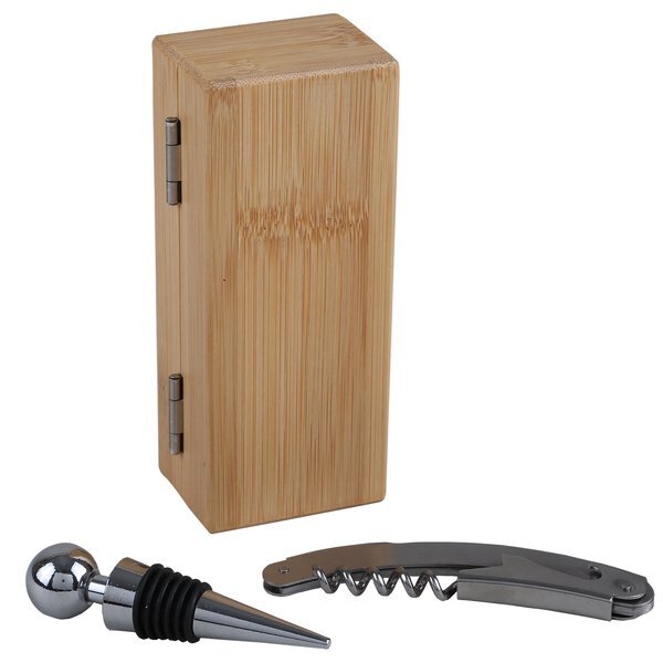 Bamboo Wine Opener Set w/ Magnetic Closure