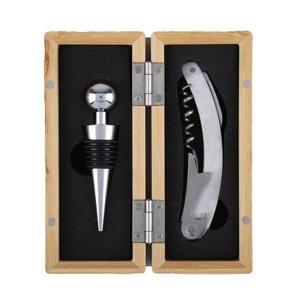Bamboo Wine Opener Set w/ Magnetic Closure