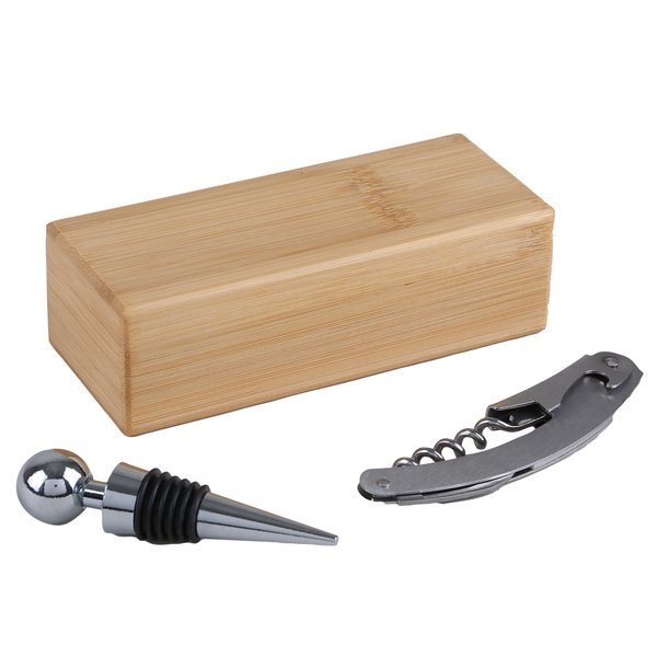 Bamboo Wine Opener Set w/ Magnetic Closure